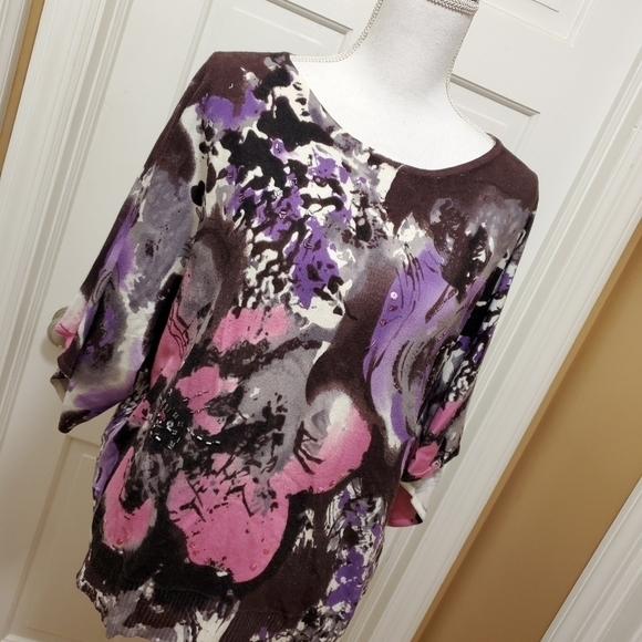 Joseph A. Sweater Floral Print Knit Sweater-XL - Picture 1 of 5